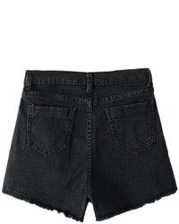 Ripped Hems Sheer Black Denim Shorts