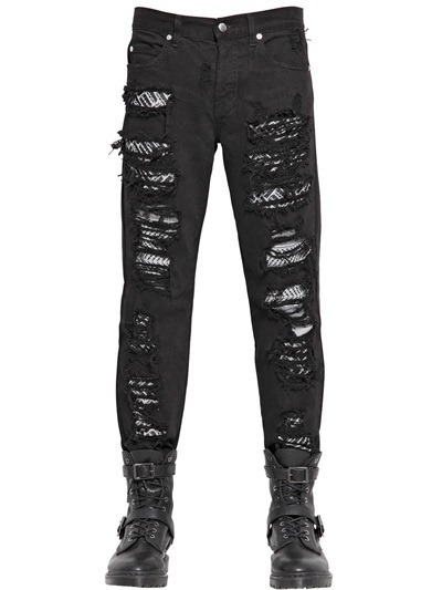 black ripped jeans with patches