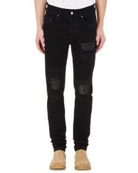 Amiri Distressed Leather Inset Jeans Black