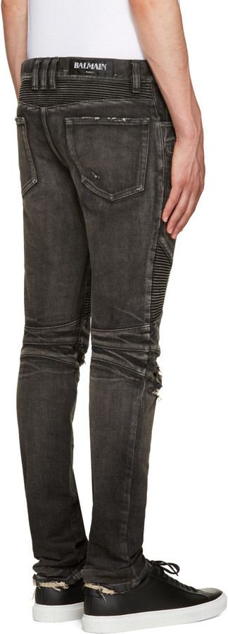 Balmain // Washed Black Distressed Biker Jeans – VSP Consignment