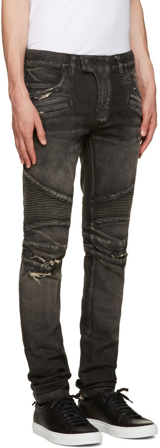 Balmain Black Distressed Biker Jeans, $1,475 SSENSE | Lookastic