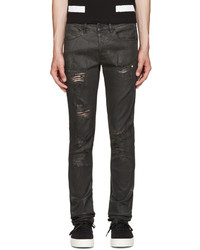 Off-White Black Distressed Coated Jeans