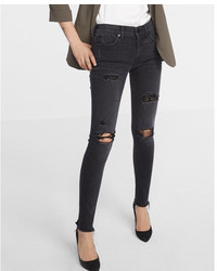 Express Black Mid Rise Destroyed Stretch Ankle Jean Leggings