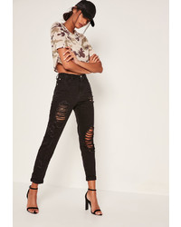 Missguided Black Ripped Distressed Mom Jeans