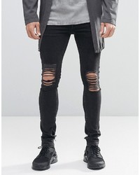 Asos Brand Extreme Super Skinny Jeans With Mega Rips In Washed Black