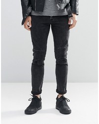 Asos Brand Skinny Black Jeans With Rips And Stitching In Black