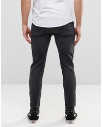 Asos Brand Skinny Cropped Jeans With Extreme Knee Rips In Washed Black