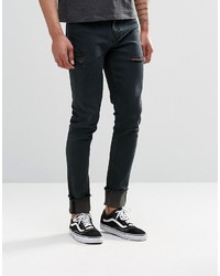 Asos Brand Skinny Jeans With Turn Ups And Rips In Washed Black