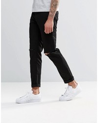 Asos Brand Stretch Slim Jeans With Knee Rips In Black