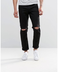 Asos Brand Stretch Slim Jeans With Knee Rips In Black