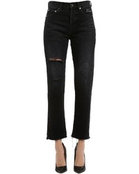 Saint Laurent Embroidered Ripped Cropped Denim Jeans