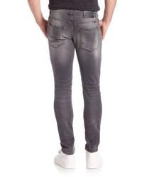 Pierre Balmain Faded Distressed Patch Slim Fit Jeans