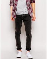 Jack and Jones Jack Jones Washed Black Slim Fit Jeans With Rips