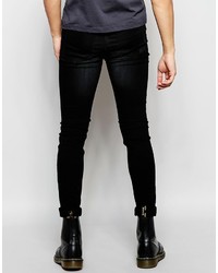 Cheap Monday Jeans Him Spray Stretch Super Skinny Fit Lost Black Ripped And Panel Wash