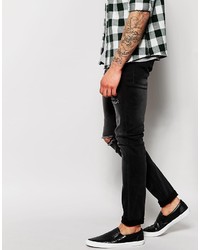 Cheap Monday Jeans Tight Skinny Fit Posted Worn Black Distressed
