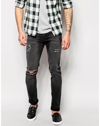 Cheap Monday Jeans Tight Skinny Fit Posted Worn Black Distressed