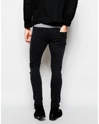 Cheap Monday Jeans Tight Skinny Fit Very Black Ripped Knee