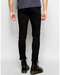 Cheap Monday Jeans Tight Stretch Skinny Fit Black Fusion Distress Repair