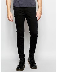 Cheap Monday Jeans Tight Stretch Skinny Fit Black Fusion Distress Repair