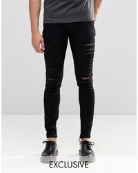 Cheap Monday Low Spray Slash Extreme Super Skinny Jeans In Black Extreme Rips