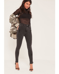 Missguided Black High Waisted Ripped Biker Jeans