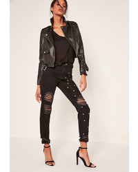 Missguided Black Studded Ripped Mom Jeans