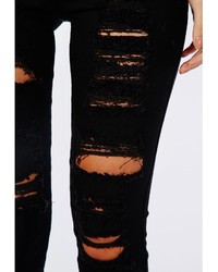 Missguided Brigitte High Waisted Extreme Ripped Skinny Jeans Black ...