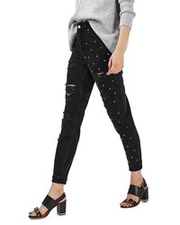 Topshop Moto Mom Studded Super Ripped Jeans