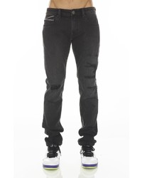 Cult of Individuality Rocker Rip Repair Slim Straight Leg Jeans In Jet At Nordstrom