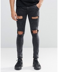 Siksilk Skinny Biker Jeans With Extreme Rips