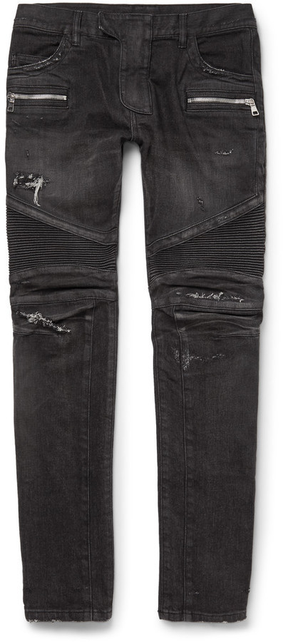 borst ONWAAR Bloemlezing Balmain Slim Fit Distressed Denim Biker Jeans, $1,365 | MR PORTER |  Lookastic