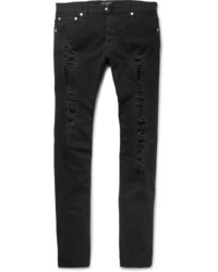 Alexander McQueen Slim Fit Jacquard Trimmed Distressed Stretch Denim Jeans