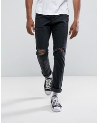 Abercrombie & Fitch Slim Fit Jeans In Destroyed Black Wash