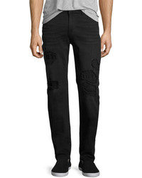 7 For All Mankind Slimmy Ripped Repair Slim Straight Jeans Black