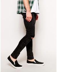 Asos Super Skinny Jeans In Washed Black With Rip