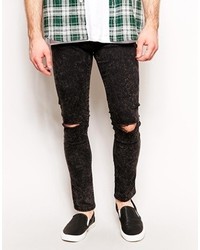 Asos Super Skinny Jeans In Washed Black With Rip