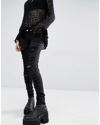 Tripp Nyc Extreme Rip Skinny Jeans With Fishnet