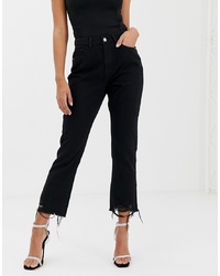 Missguided Wrath Jeans With Straight Leg And Ripped Hem In Black