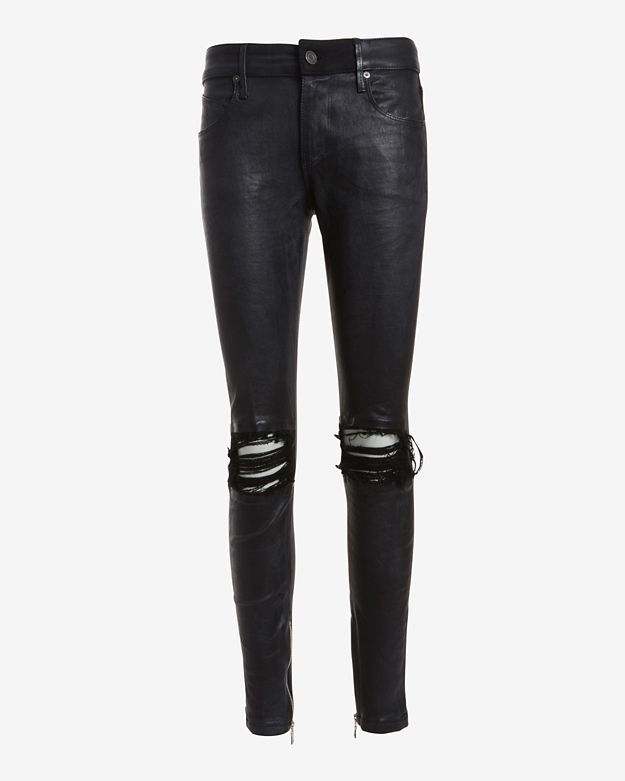 Rta Denim Knee Rip Leather Skinny Black, $995 | Intermix | Lookastic