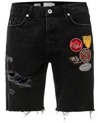 Topman Ripped Slim Fit Cutoff Shorts With Badges