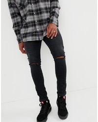 ASOS DESIGN 125oz Super Skinny Jeans In Black With Knee Rips