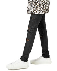 Topman Aaa Collection Coated Ripped Stretch Skinny Fit Jeans