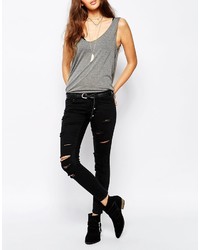 Only All Over Distressed Slashed Ankle Jean