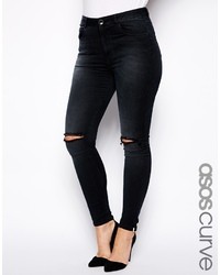Asos Curve Ridley Skinny Jean In Washed Black With Ripped Knee