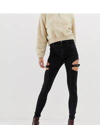 Asos Tall Asos Design Tall Ridley High Waist Skinny Jeans In Clean Black With Cut Out Detail