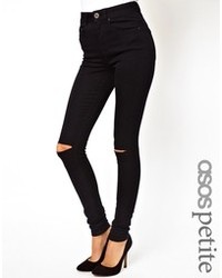 Asos Petite Supersoft Black Ultra Skinny Jeans Ripped Knee, $16 | Asos | Lookastic