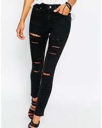 black ripped ankle grazer jeans