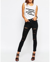 Asos Ridley Jeans Asos Ridley Skinny Ankle Grazer Jeans In Washed Black With Extreme Rips