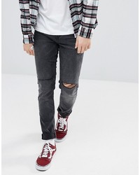 ASOS DESIGN Asos Skinny Jeans In Washed Black With Knee Rips