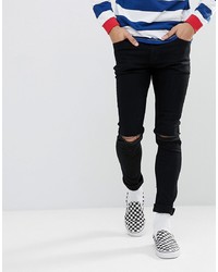 ASOS DESIGN Asos Super Skinny Jeans In Black With Knee Rips